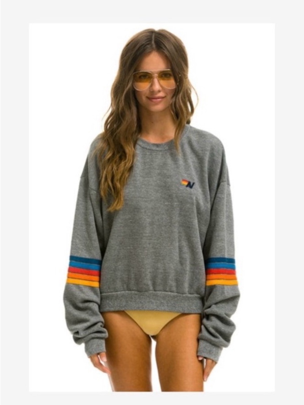Aviator Nation Rainbow Stitch Crew Relaxed Sweatshirt ~ Small